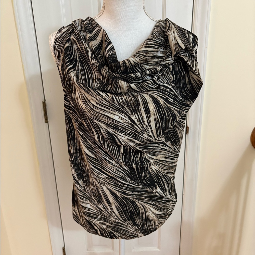 Anne Klein Black, Tan and Cream Draped Cowl Neck Camisole